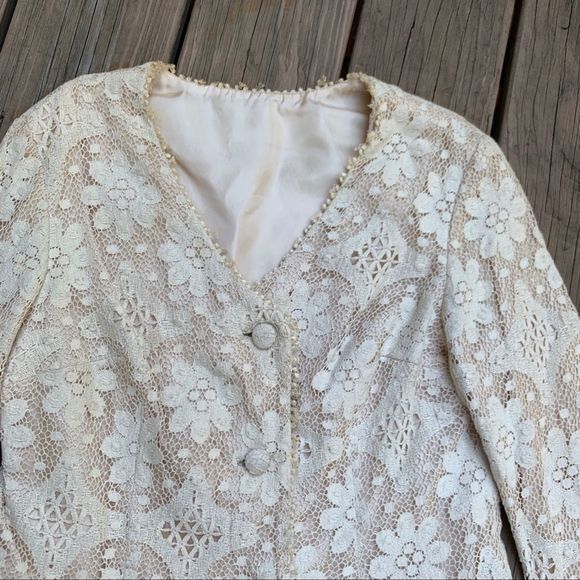 Vintage 60s Crochet Lace Mad Men Style 2 Piece - Picture 3 of 8